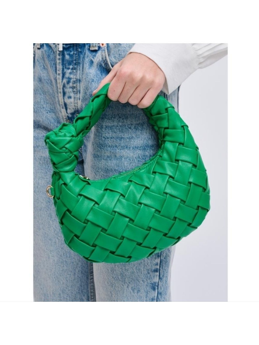 Nadia Urban Expressions Green Woven Bag W Gold Detachable Crossbody Strap Soft!